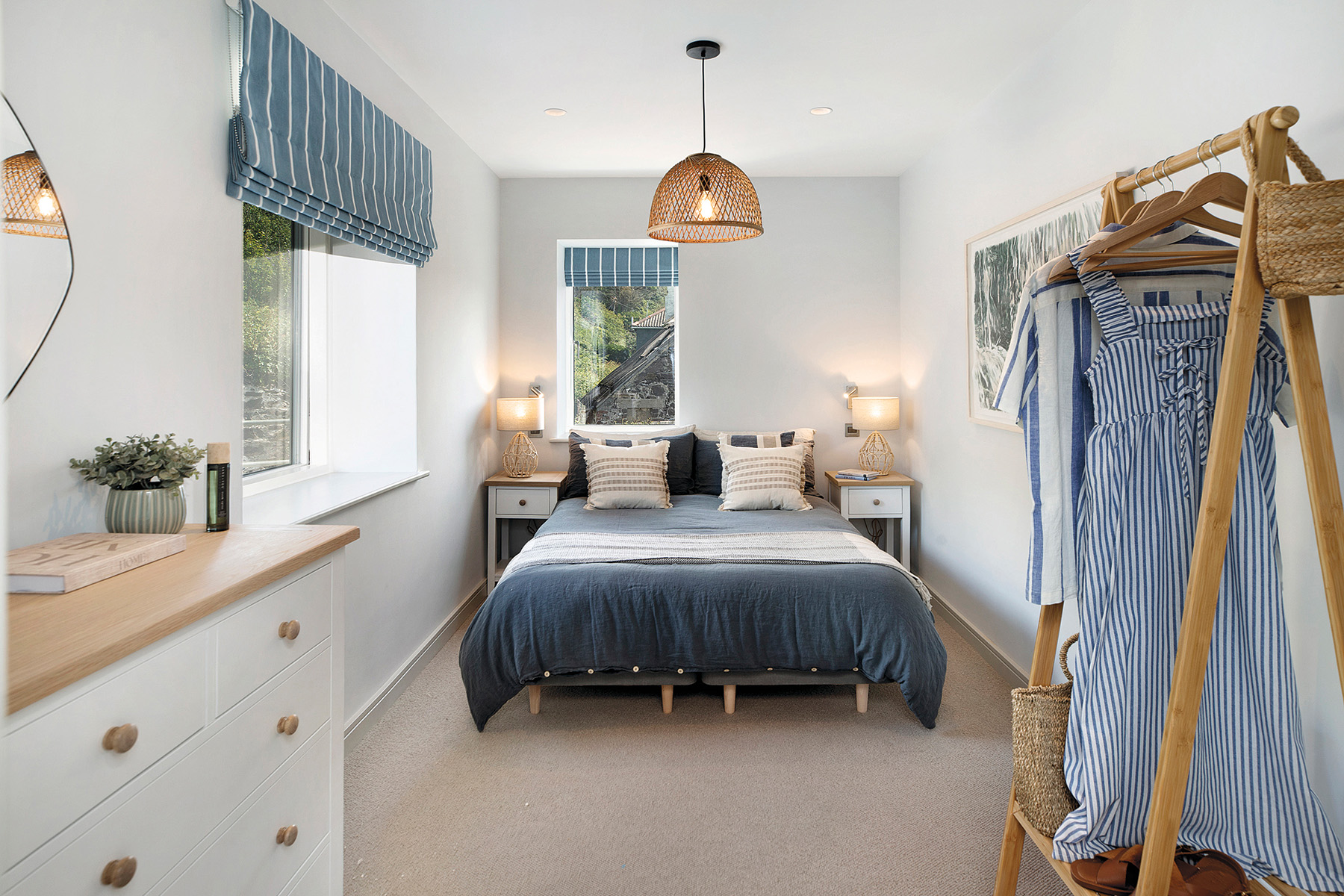 Wide angle of bedroom at Bovisand Harbour