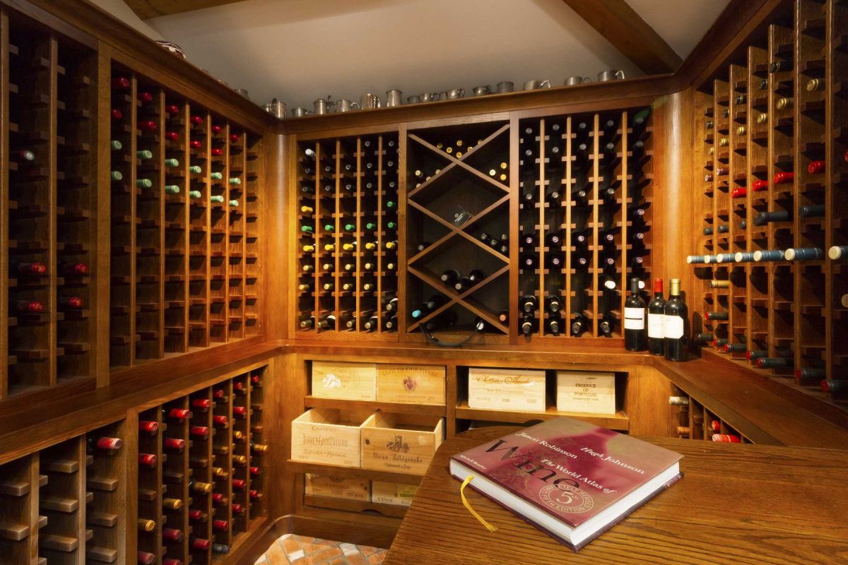 Walk-in wine storage, bottle racks