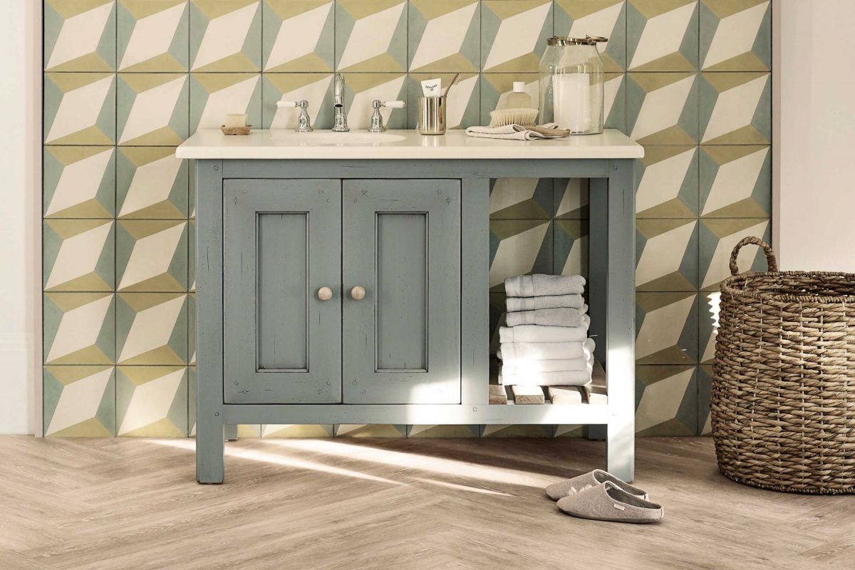 Bastide washstand in a finish called Blue Ashes