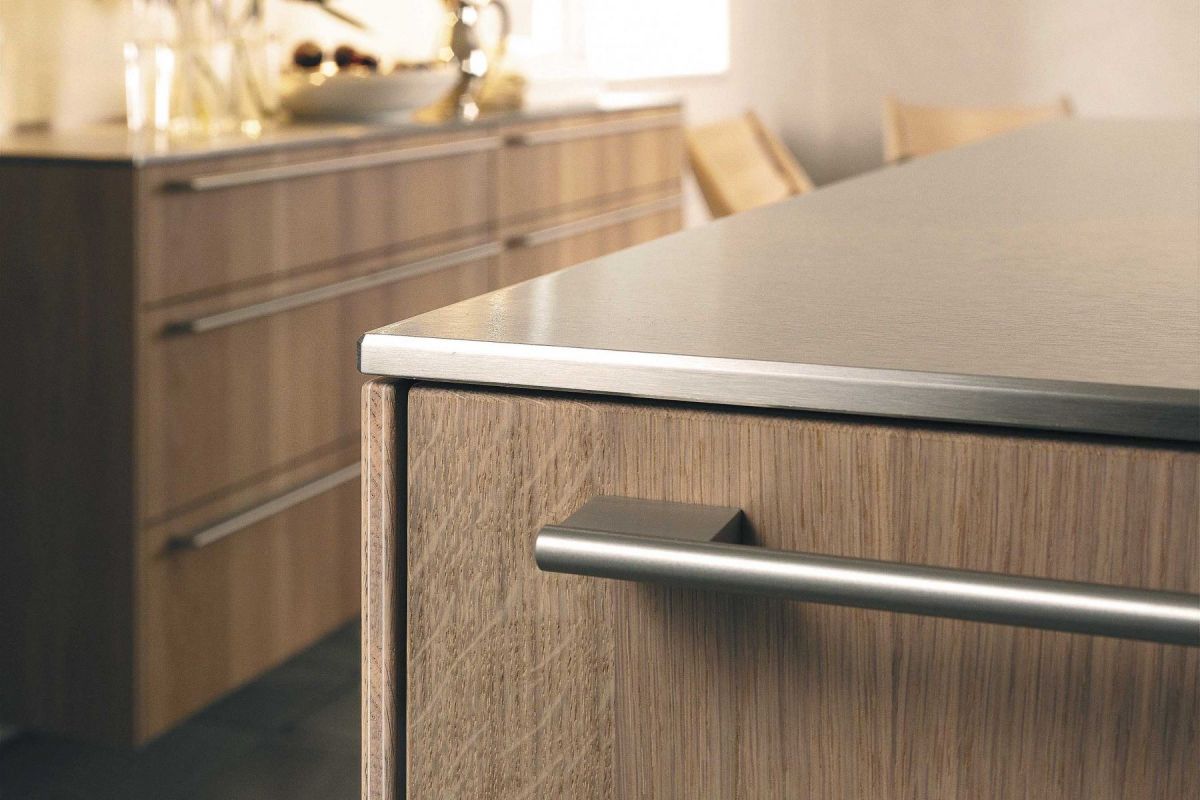 Bulthaup stainless steel low profile worktop, from Sapphire Spaces