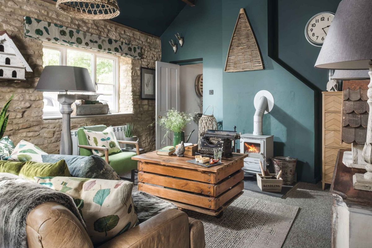 Living room in natural green colours