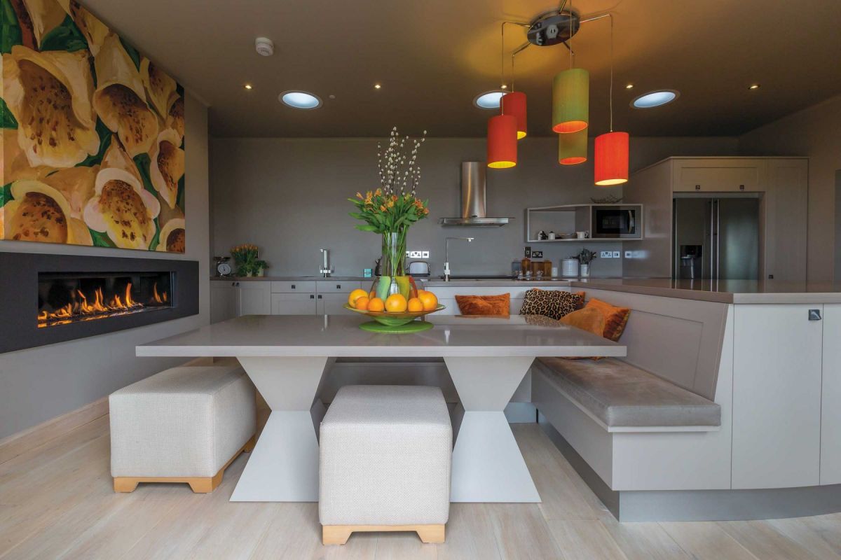 Painted kitchen with large dining area, by David Glover Furniture