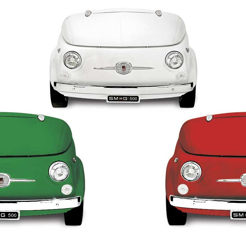 Smeg/Fiat500 fridges in white, green and red