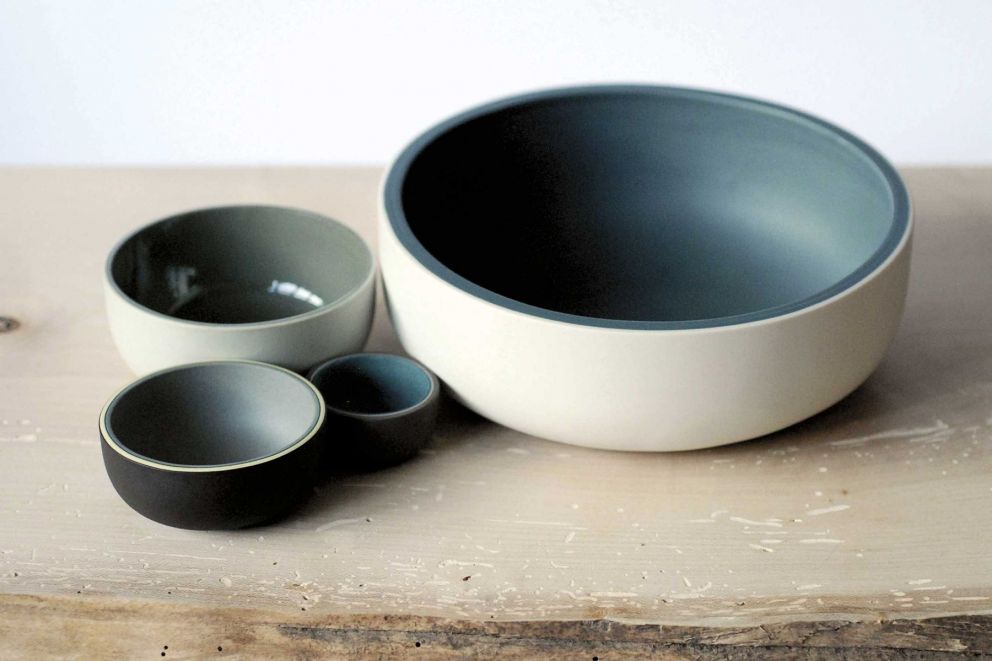 Teal and grey ceramics vessels by Jill Shaddock