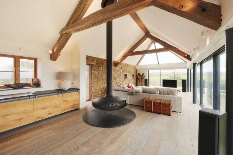 This Gyrofocus suspended fire can pivot 360 degrees to face any part of the room. Supplied by Diligence from Buckfastleigh