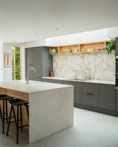 Kitchen island unit in Birch House, and extension designed by Barc Architects